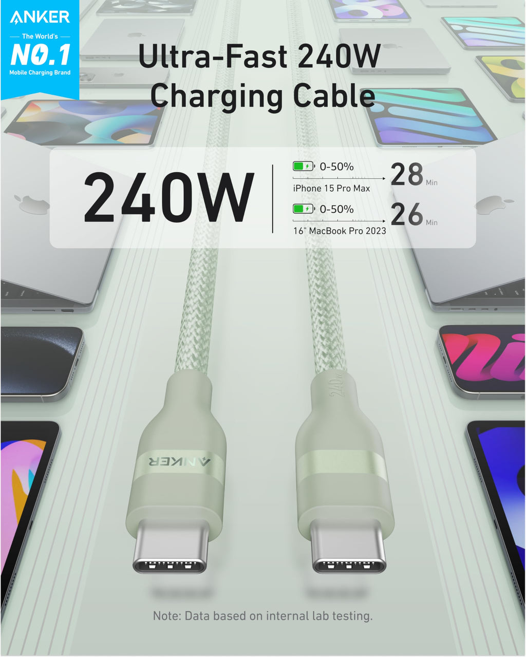 Anker USB-C To USB-C Cable 240W Upcycled Braided - Ultra Fast Charging For Laptops And Phones by Anker