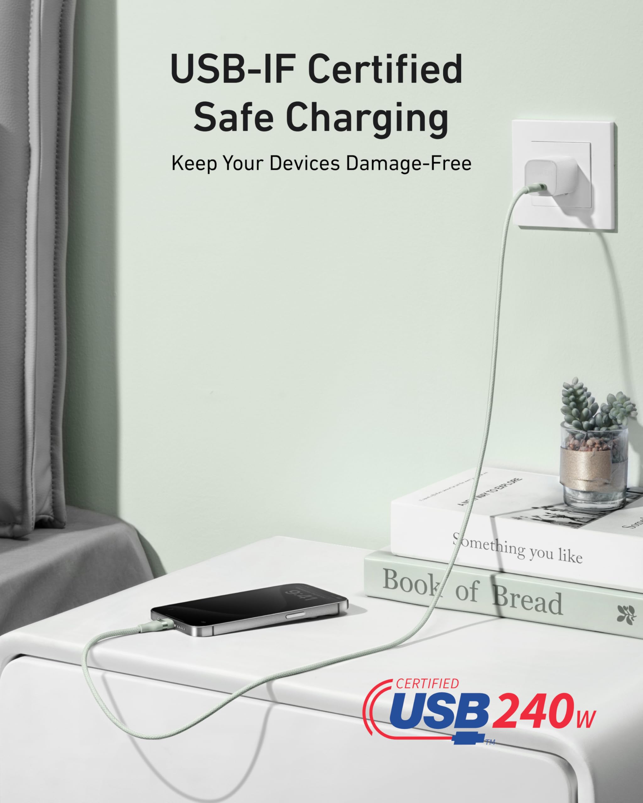 Anker USB-C to USB-C Cable 3 Ft and 6 Ft 240W Upcycled Braided - High Power USB-C Cable for Fast Charging by Anker