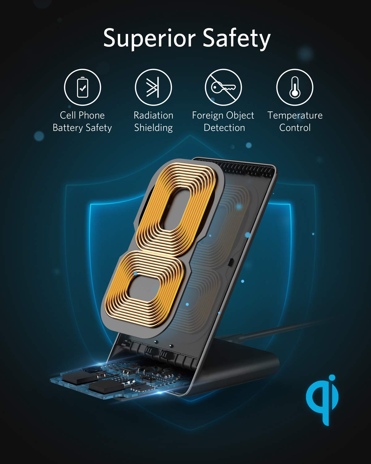 Anker 313 Wireless Charger Stand - Fast Galaxy Charging and Quick iPhone Charging on a Compact Desk Dock by Anker