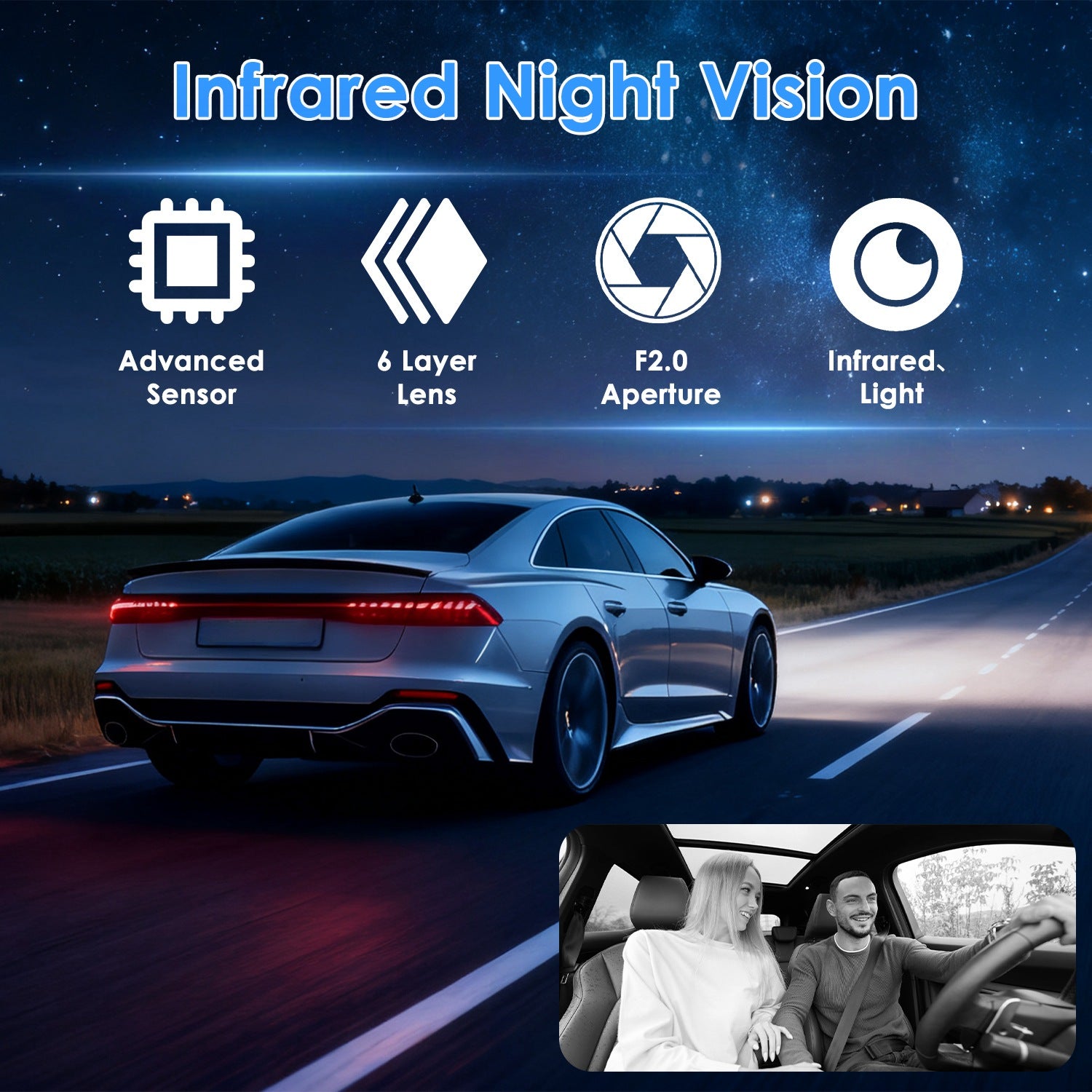 WiFi FHD 1080P 3 Channel Car Dash Cam Front Rear Inside With 32G MMC Card Motion Detection Loop Recording Infrared Night Vision Surveillance Car Camera With App Control by Tech-Home Store