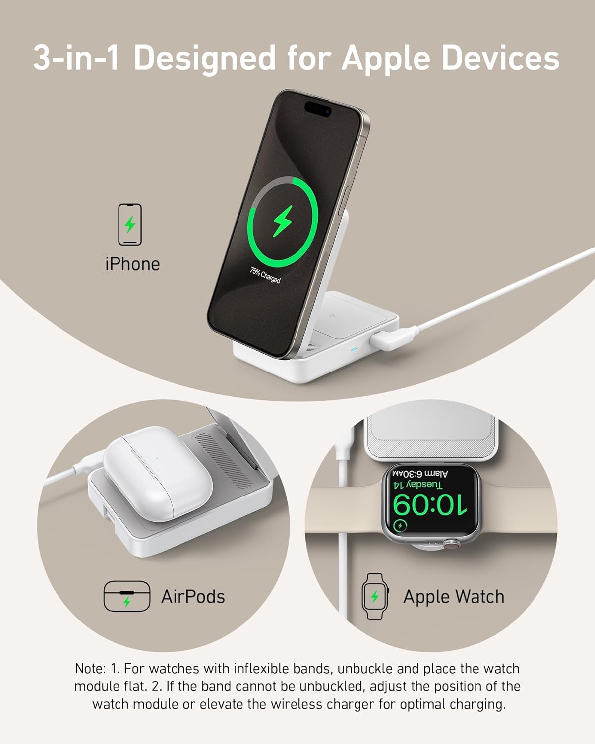 Anker MagGo Wireless Charging Station Foldable 3-in-1 - MagSafe 15W Wireless Charger for iPhone Apple Watch AirPods by Anker