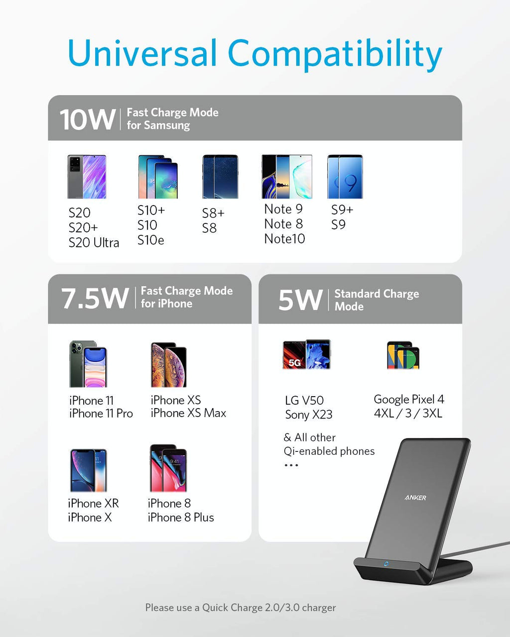 Anker 313 Wireless Charger Stand - Fast Galaxy Charging and Quick iPhone Charging on a Compact Desk Dock by Anker