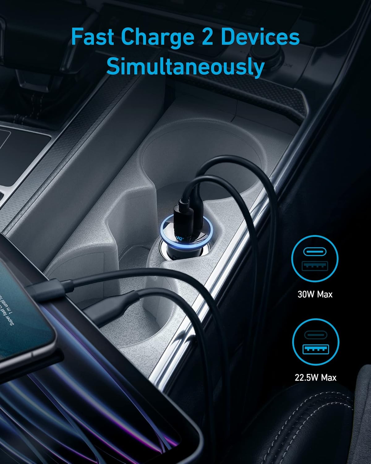 Anker 323 Car Charger 52.5W Fast Dual USB C Power Delivery For Two Devices On The Road by Anker
