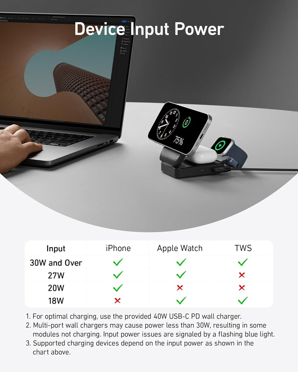 Anker MagGo Wireless Charging Station Foldable 3-in-1 - MagSafe 15W Wireless Charger for iPhone Apple Watch AirPods by Anker