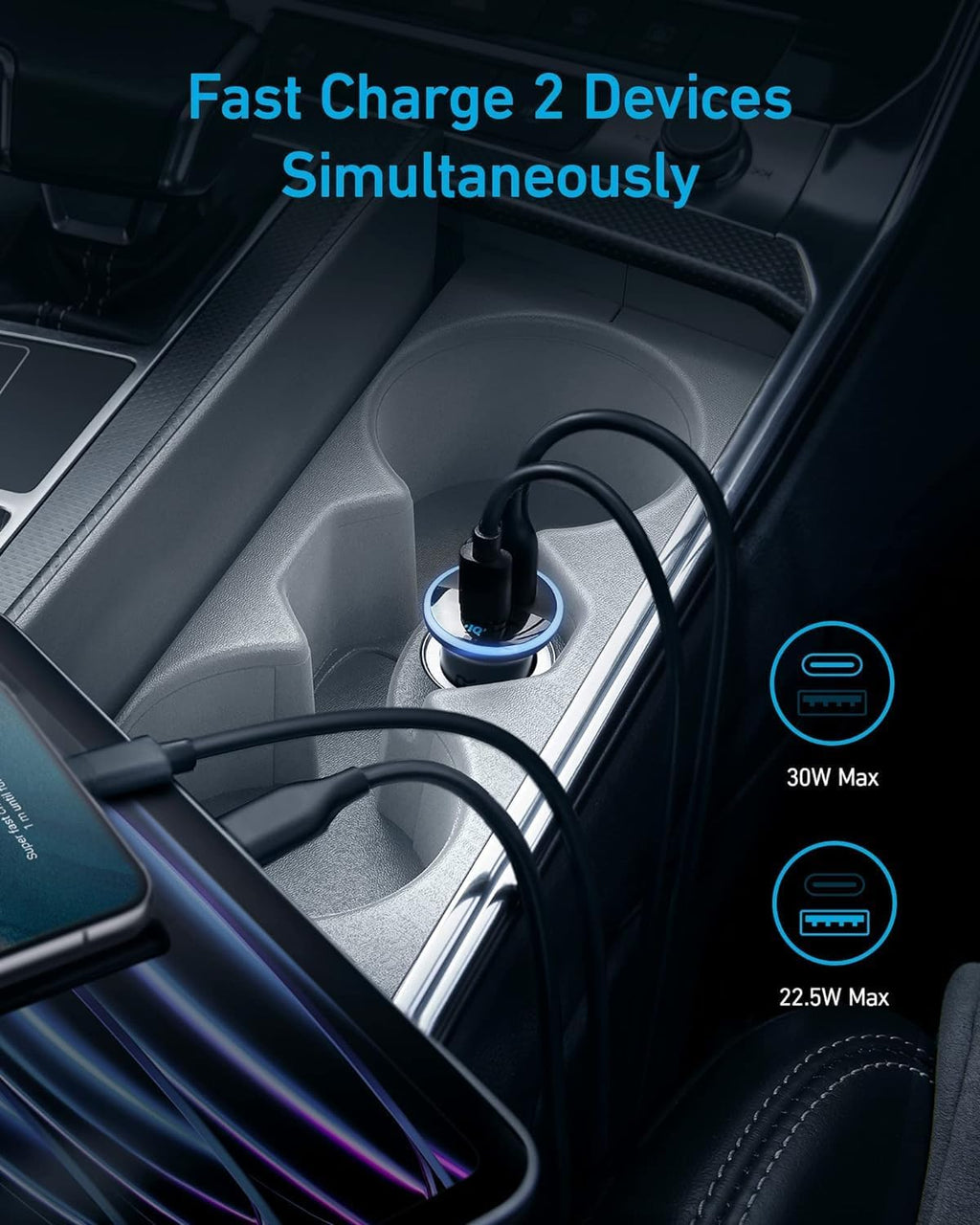 Anker 323 Car Charger Dual USB C 30W And USB A Fast Charging For Phones And Tablets by Anker