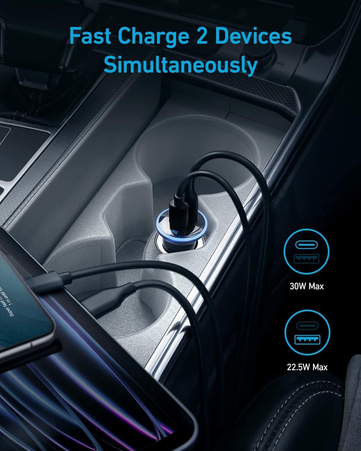 Anker 323 Car Charger Dual USB C 30W And USB A Fast Charging For Phones And Tablets by Anker