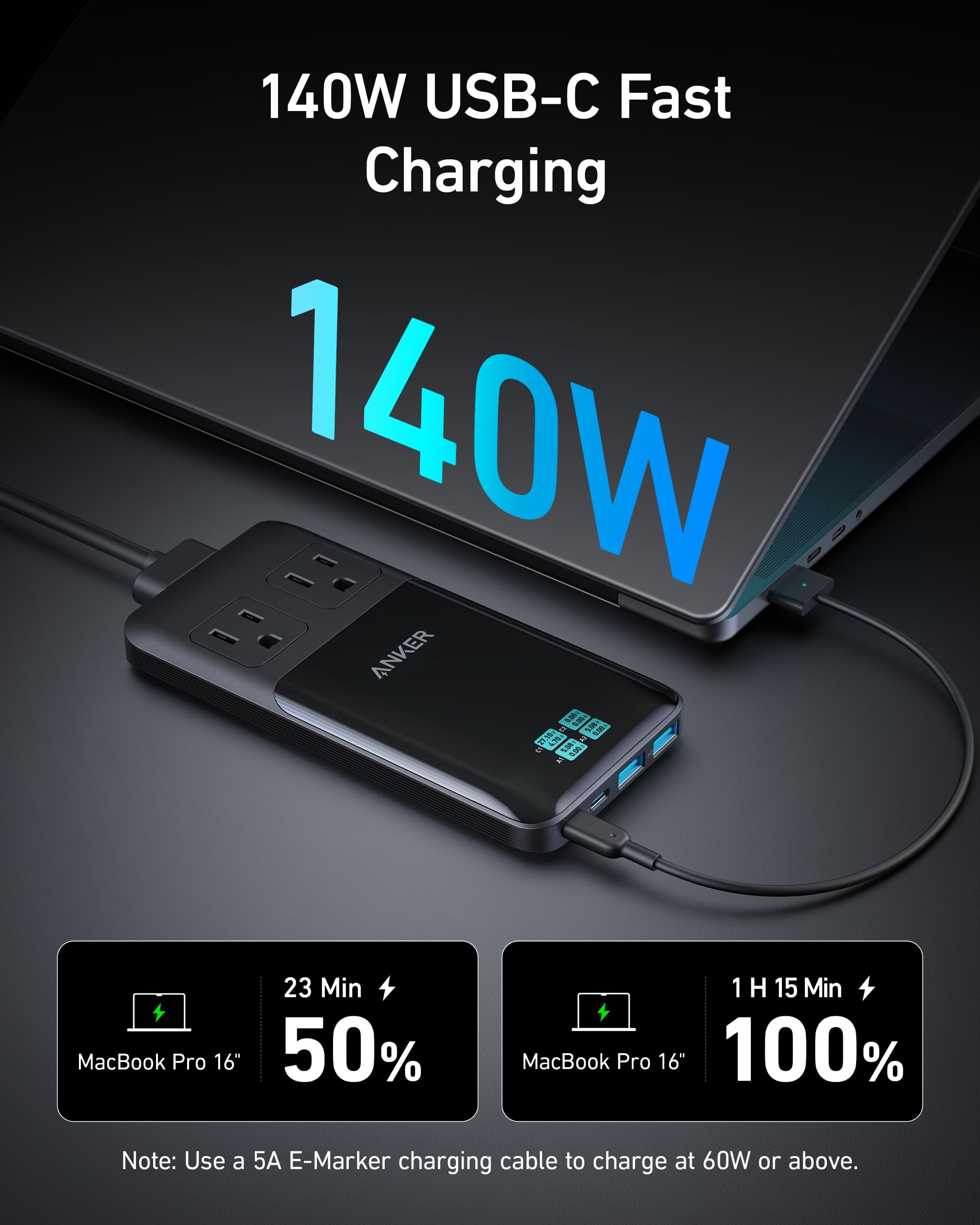 Anker Prime Six in One Charging Station 140W GaN Fast Charging - Compact Desk Hub With Smart Safety by Anker