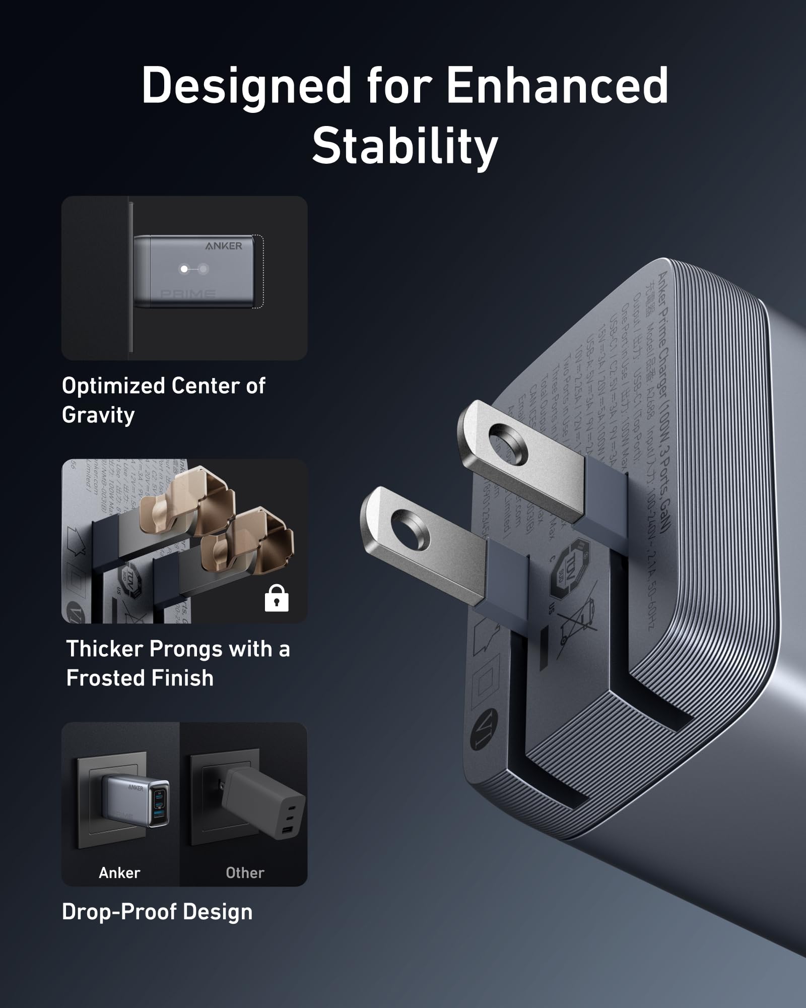 Anker Prime Charger - 100W GaN Multi-Port USB-C USB-A Fast Charging For 3 Devices by Anker
