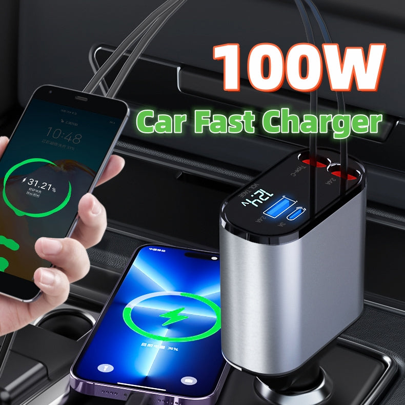 Metal Car Charger 100W Super Fast Charging Car Cigarette Lighter USB And TYPE-C Adapter by Tech-Home Store