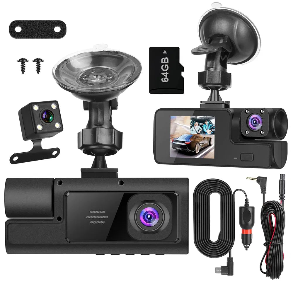 WiFi FHD 1080P Car Dash Cam 3 Channels Front Rear Inside Dash Camera With Loop Recording Reversing Visual 170° Wide Angle 64G Card Included by Tech-Home Store