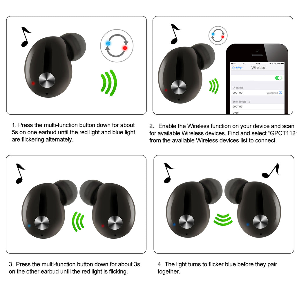 TWS True Wireless V4.2 Earbuds IPX4 In-ear Stereo Earphone Hands-free Deep Bass Earpiece With Mic Magnetic Charging Case 30Hrs Single Earbud Work Time Driving Business by Tech-Home Store