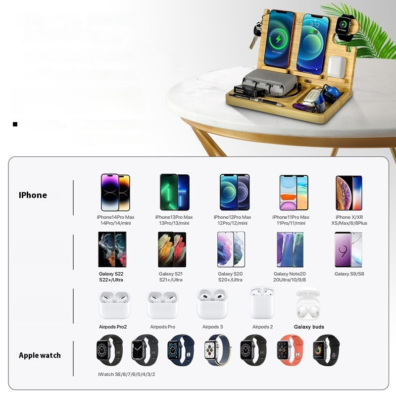 Multifunctional Bamboo Wireless Charger Bracket by Tech-Home Store
