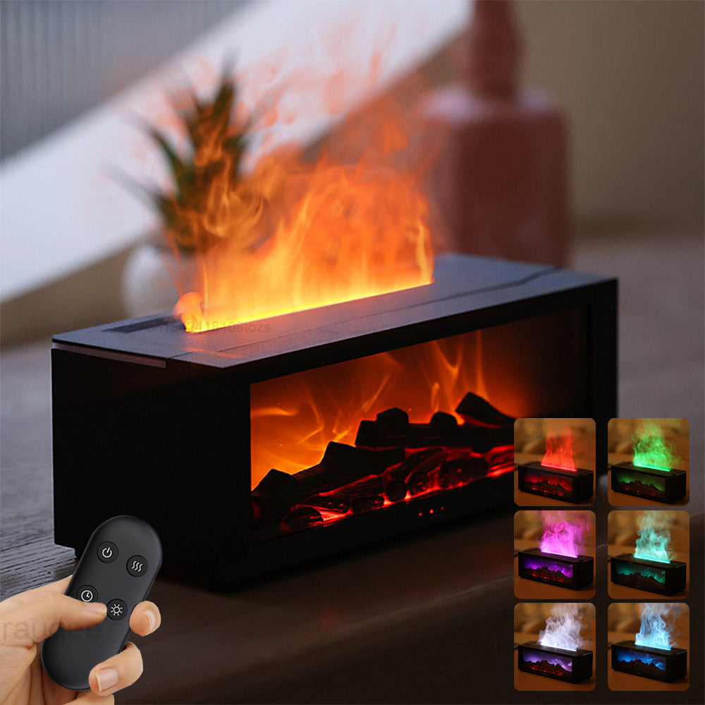 Flame Aromatherapy Oil Diffuser Humidifier 3D Flame Fireplace