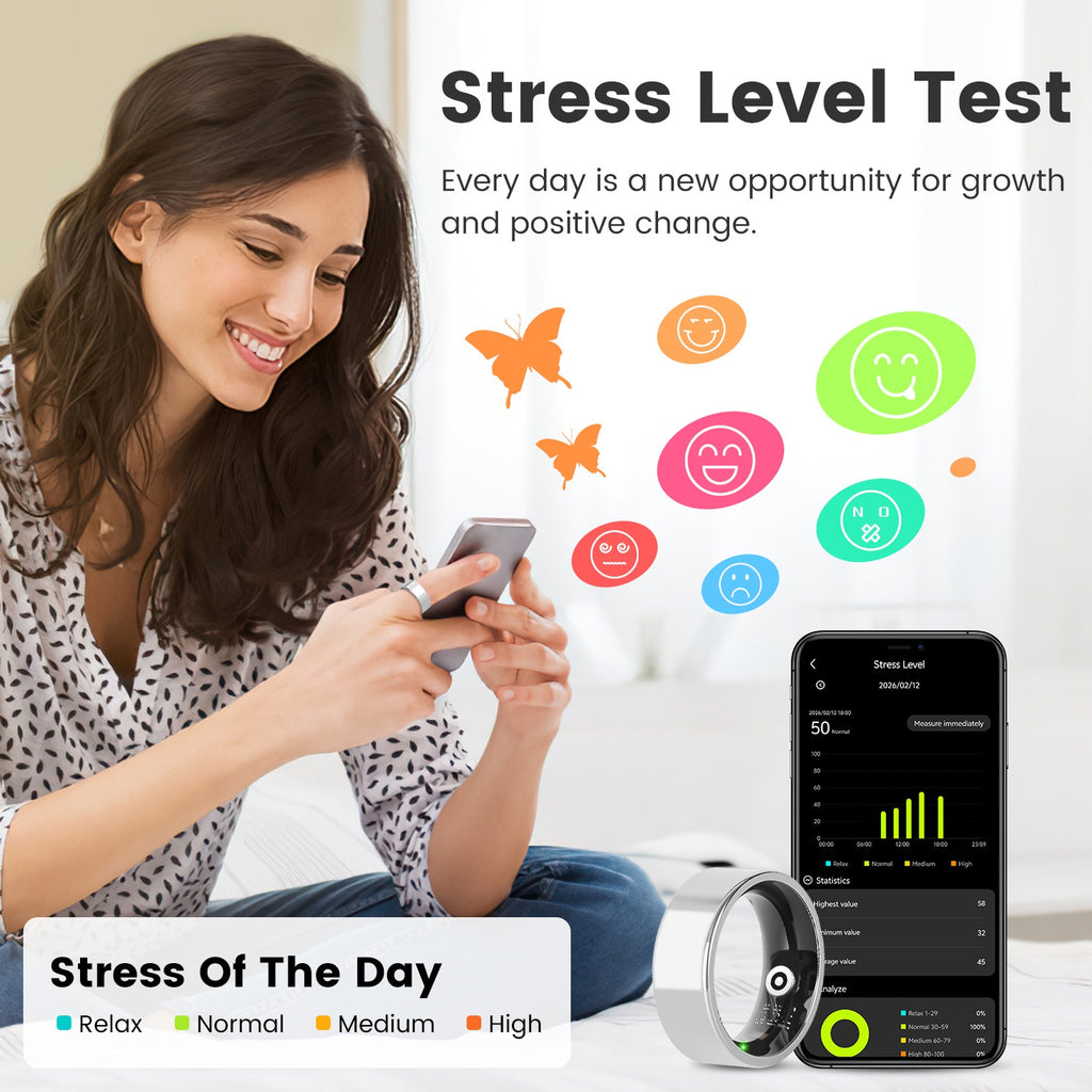 Smart Ring Health Tracker Fitness Sleep Stress HRV Tracker With Charging Case by Tech-Home Store