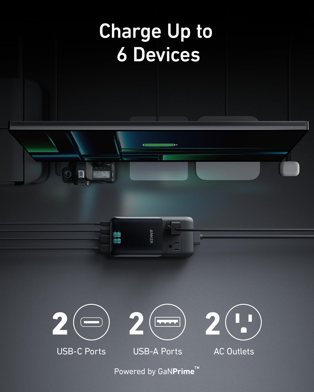 Anker Prime Six in One Charging Station 140W GaN Fast Charging - Compact Desk Hub With Smart Safety by Anker