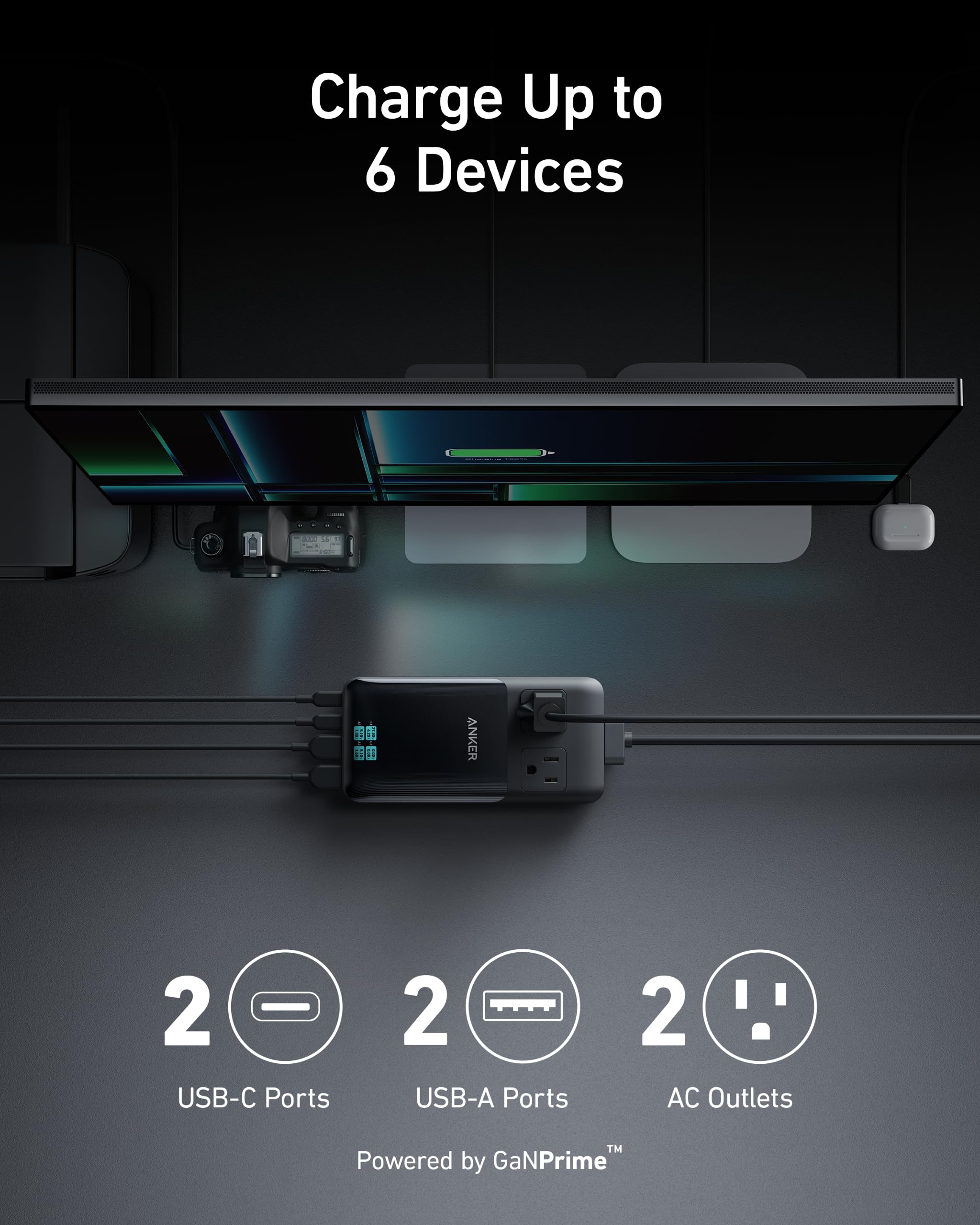 Anker Prime Six in One Charging Station 140W GaN Fast Charging - Compact Desk Hub With Smart Safety by Anker