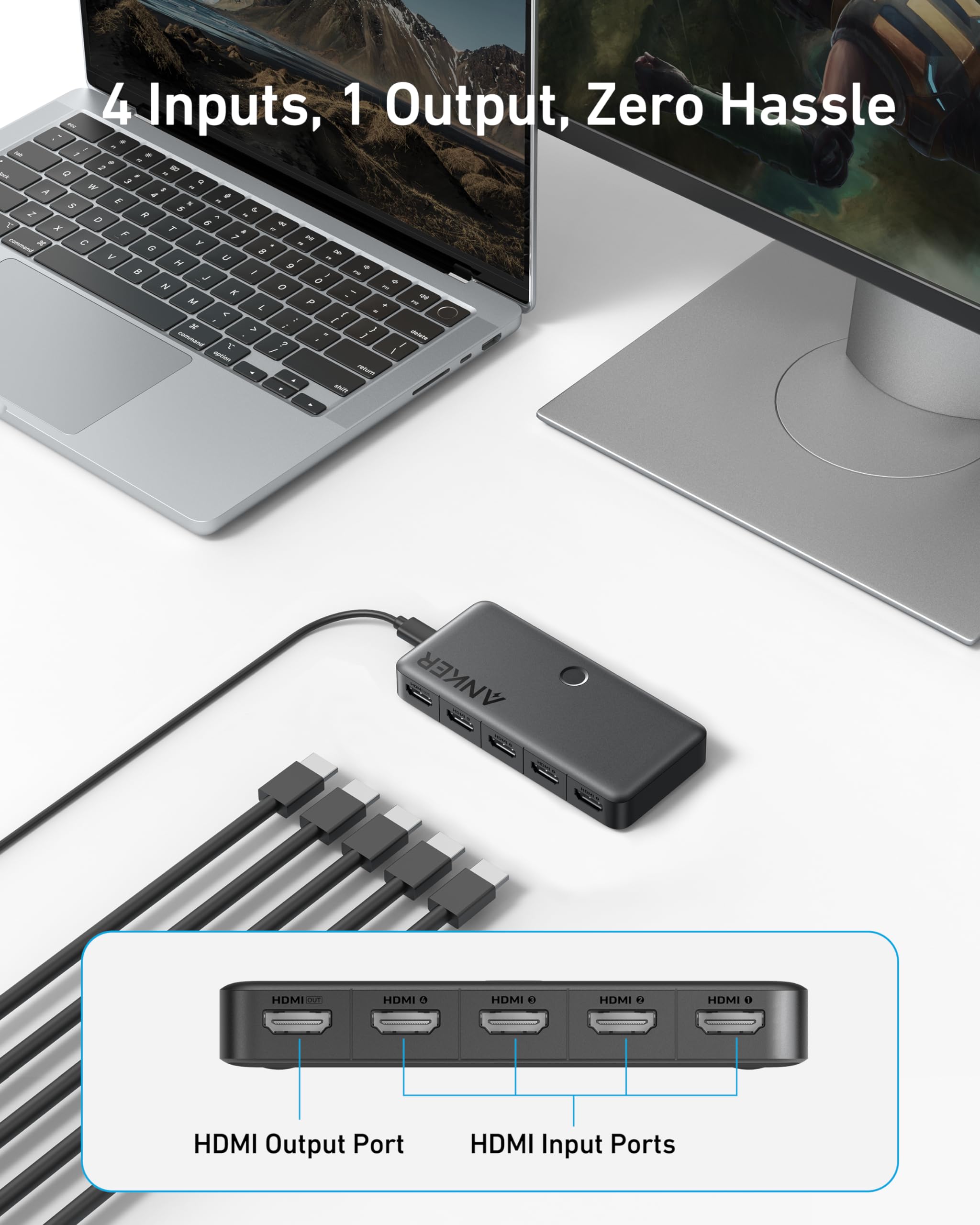 Anker HDMI Switch 4 In 1 Out 4K HDMI - Centralize Four Sources For Seamless Home Theater by Anker