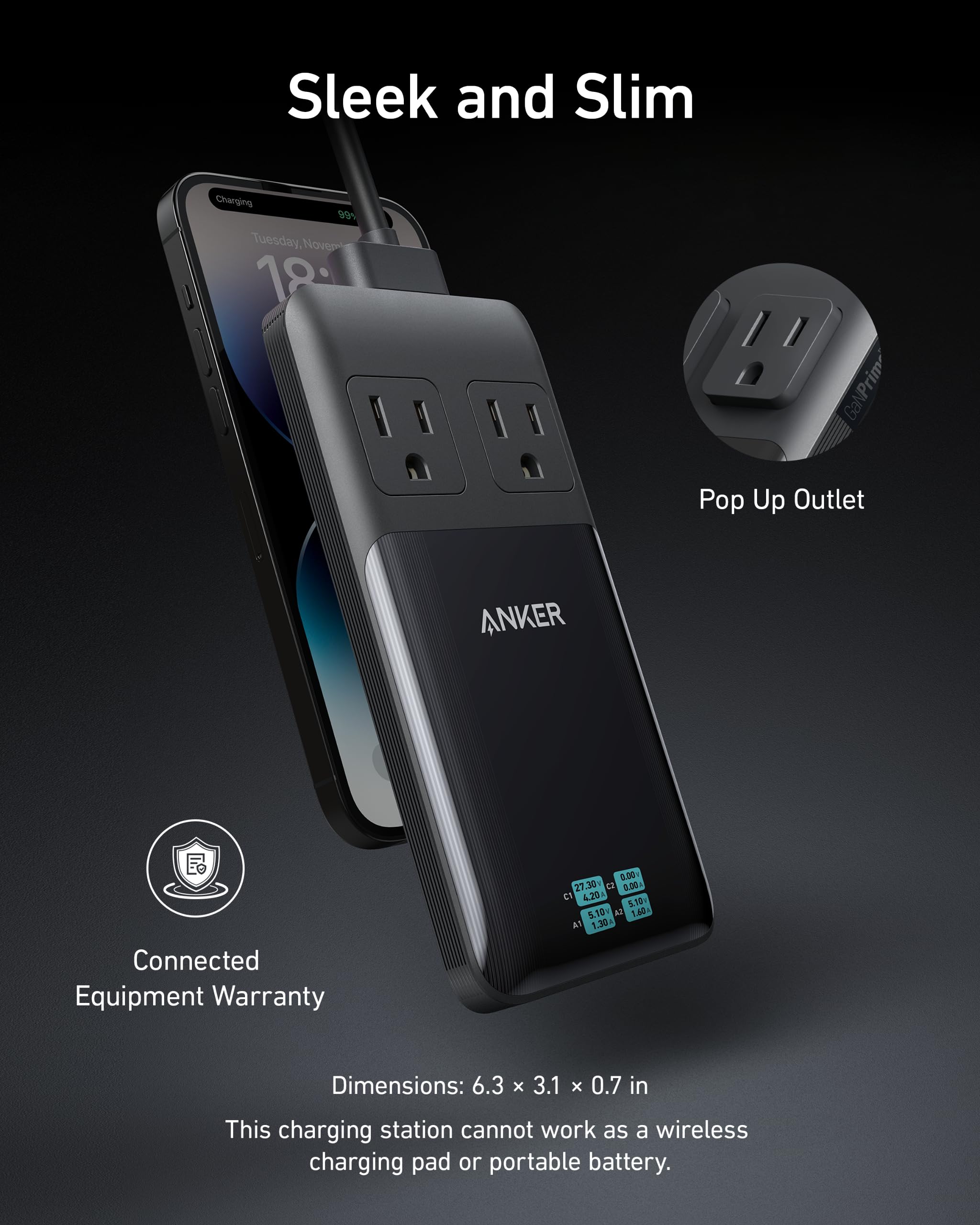 Anker Prime Six in One Charging Station 140W GaN Fast Charging - Compact Desk Hub With Smart Safety by Anker