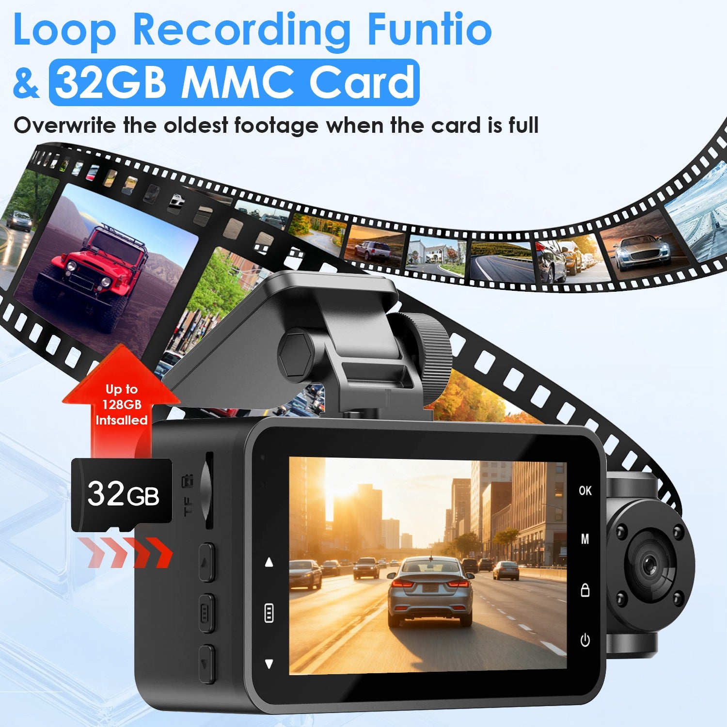 WiFi FHD 1080P 3 Channel Car Dash Cam Front Rear Inside With 32G MMC Card Motion Detection Loop Recording Infrared Night Vision Surveillance Car Camera With App Control by Tech-Home Store
