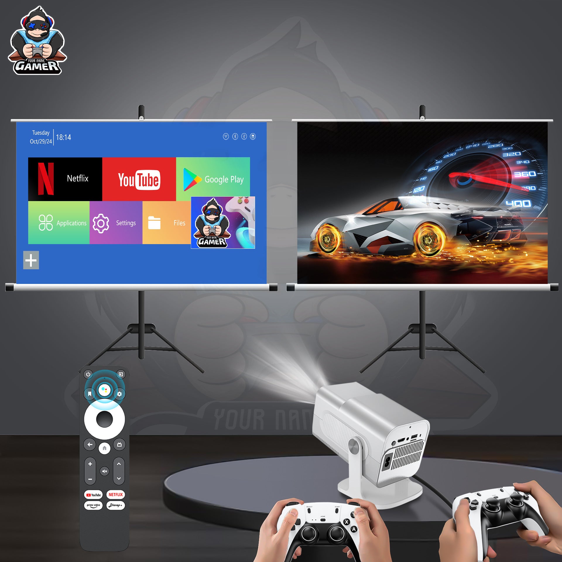 HCS350 Pro Mini Game Console Android WiFi Gamepad 4K HD Projector