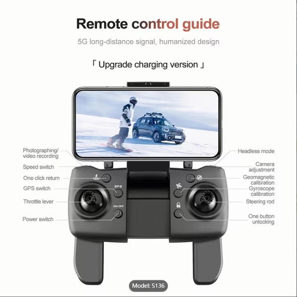 S136 Foldable Drone, Optical Flow Positioning And Intelligent Obstacle Avoidance, Smart Follow Mode And 90° Adjustable Camera, One-Key Return Function, Perfect For Adults, Ideal Toy And Gift by Tech-Home Store