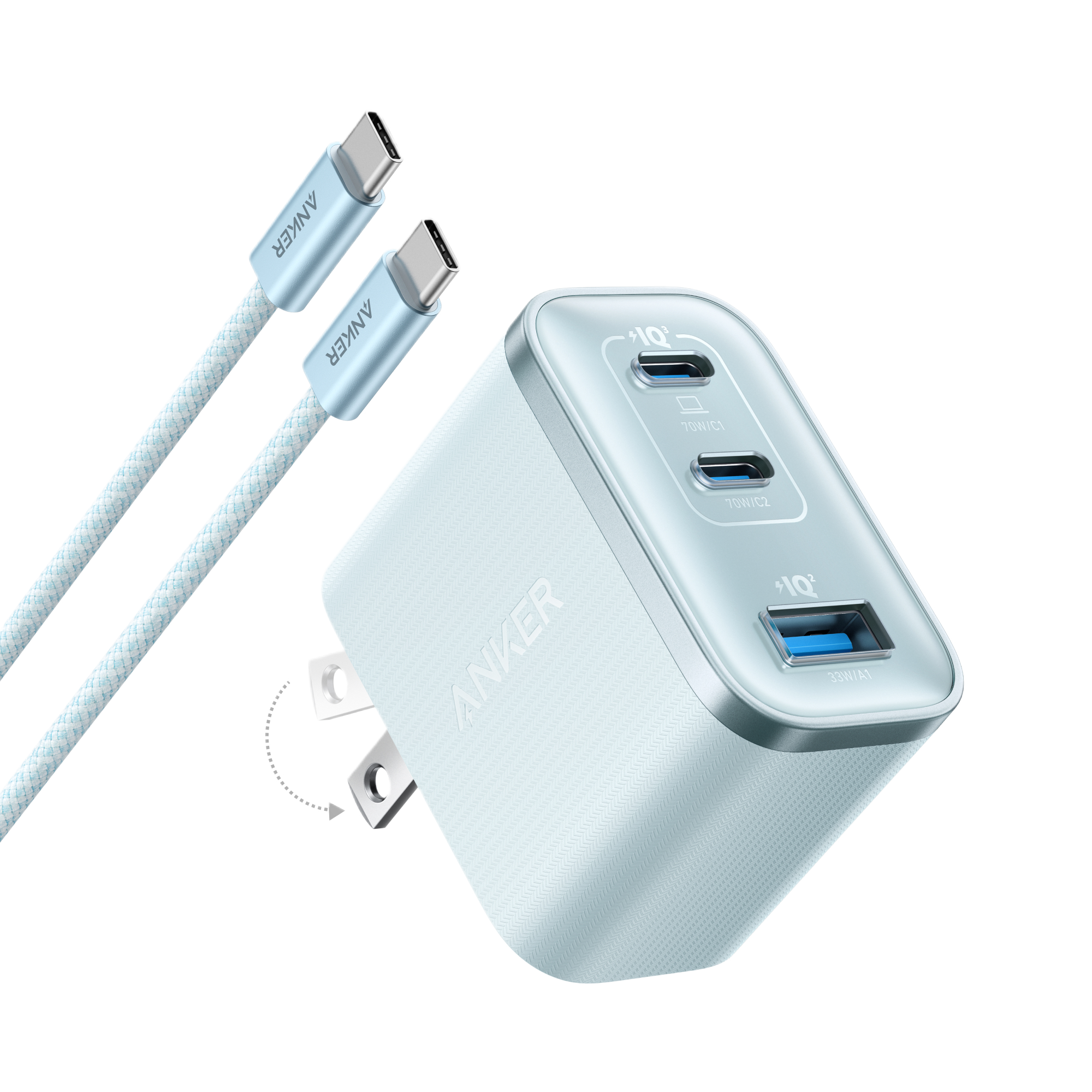 Anker Nano Charger 70W 3-Port - Ultra-Compact Fast USB-C Power for MacBook Pro and On the Go by Anker