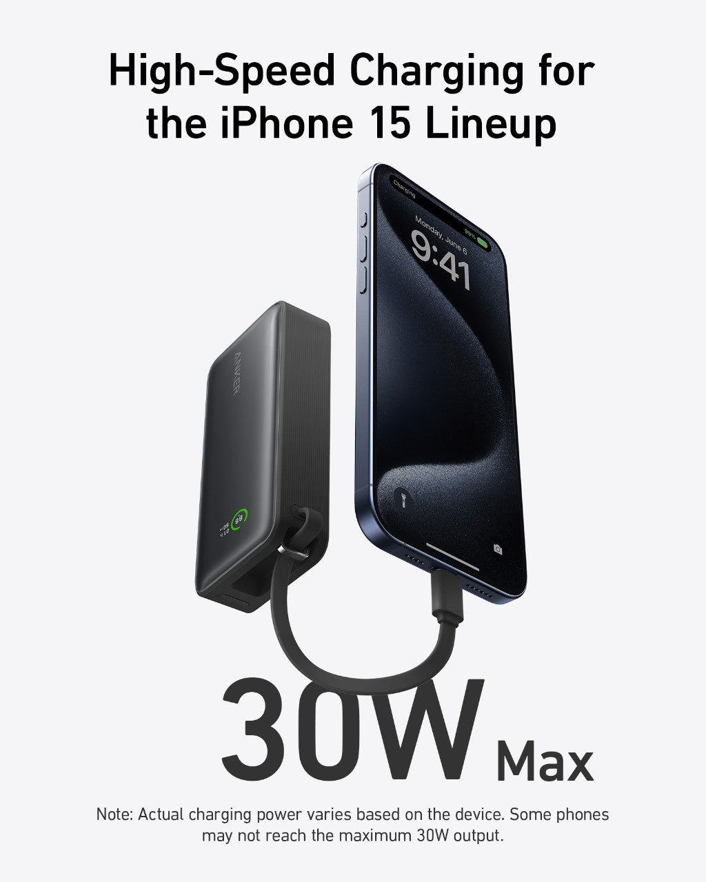 Anker Nano Power Bank - 30W Fast Charging With Built-In USB-C Cable For Phones Tablets And Laptops On The Go by Anker
