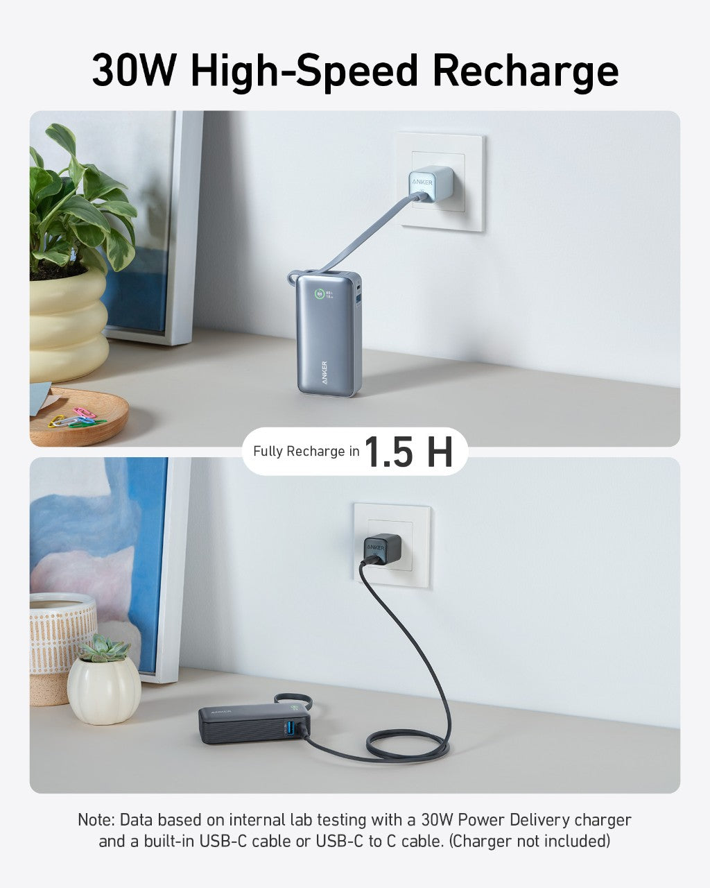 Anker Nano Power Bank - 30W Fast Charging With Built-In USB-C Cable For Phones Tablets And Laptops On The Go by Anker