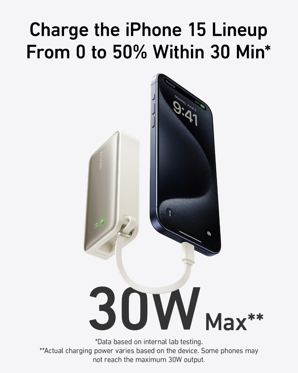 Anker Nano Power Bank - 30W Fast Charging With Built-In USB-C Cable For Phones Tablets And Laptops On The Go by Anker