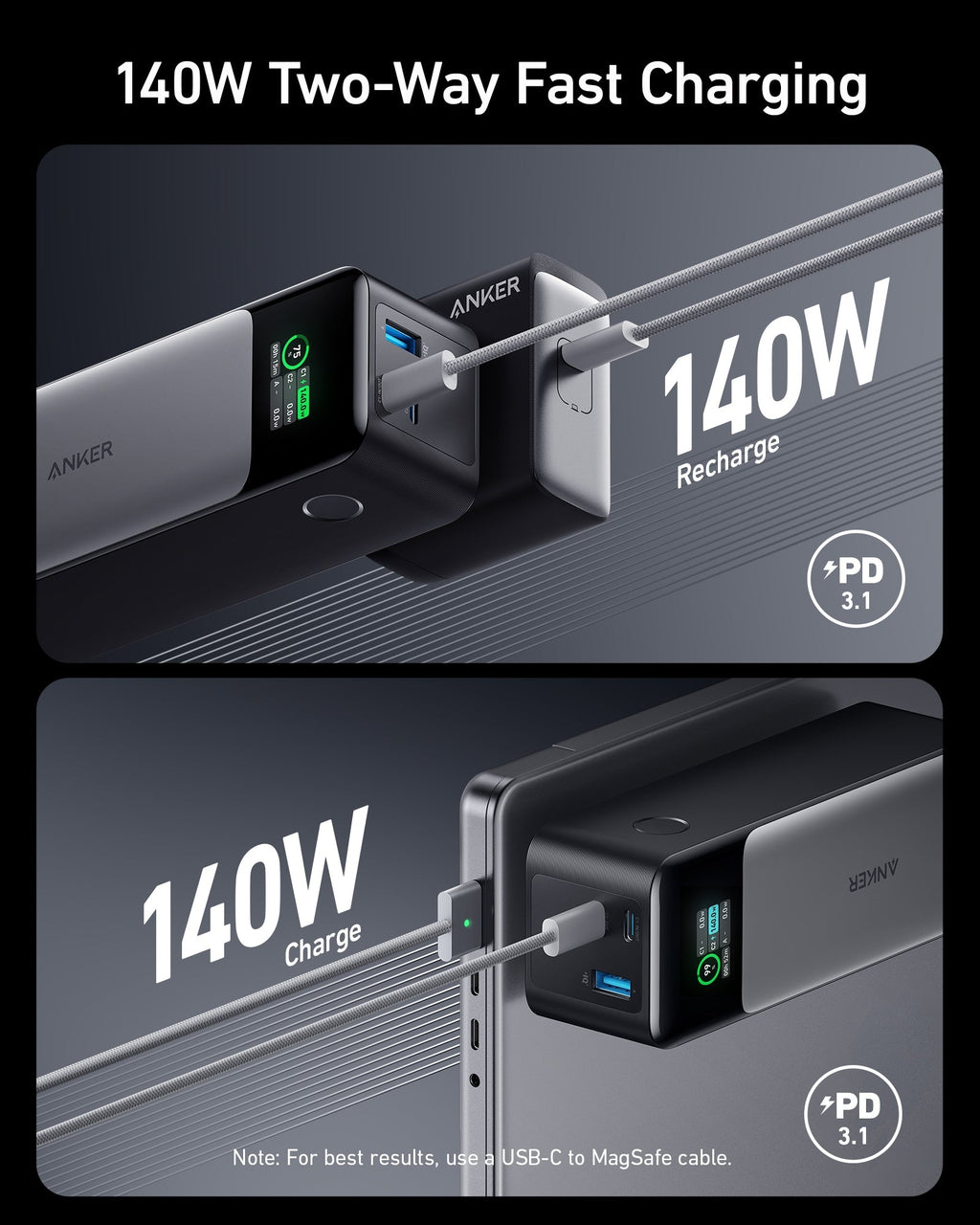 Anker 737 Power Bank (PowerCore 24K) - 140W Power Delivery 3.1 Fast Charging for Laptops and Mobile Devices by Anker