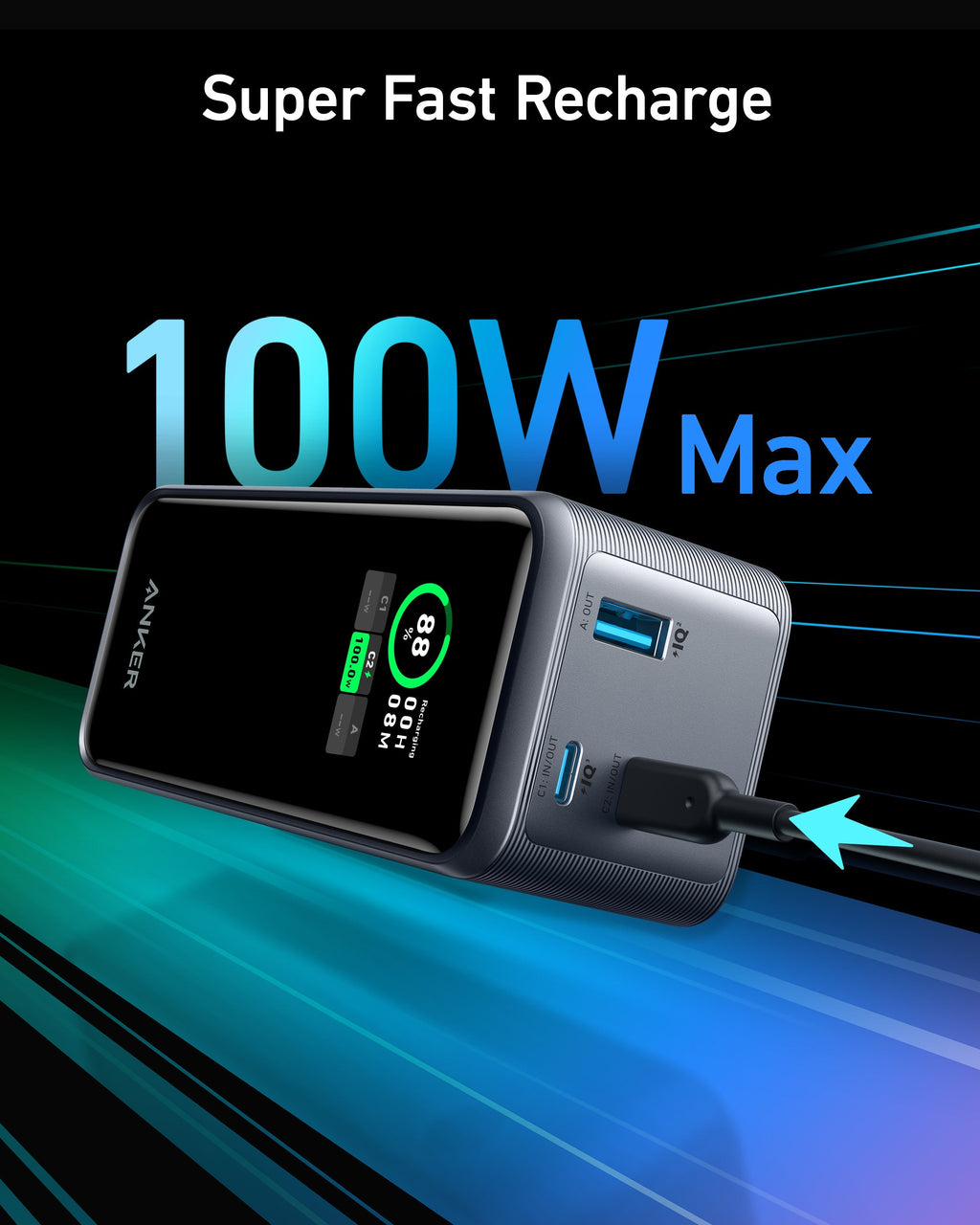 Anker Prime Power Bank 20K 200W - High Speed 200W Multi-Device USB-C And USB-A Charging by Anker