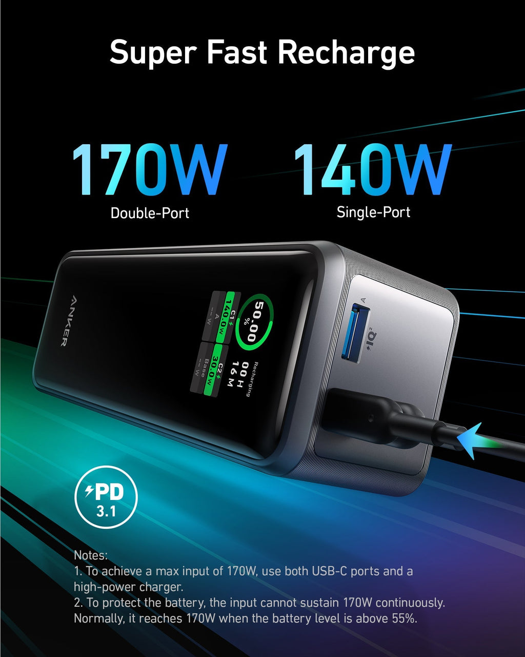 Anker Prime Power Bank - 250W PD 3.1 Portable Charger For Laptops And Phones, 27,650mAh by Anker