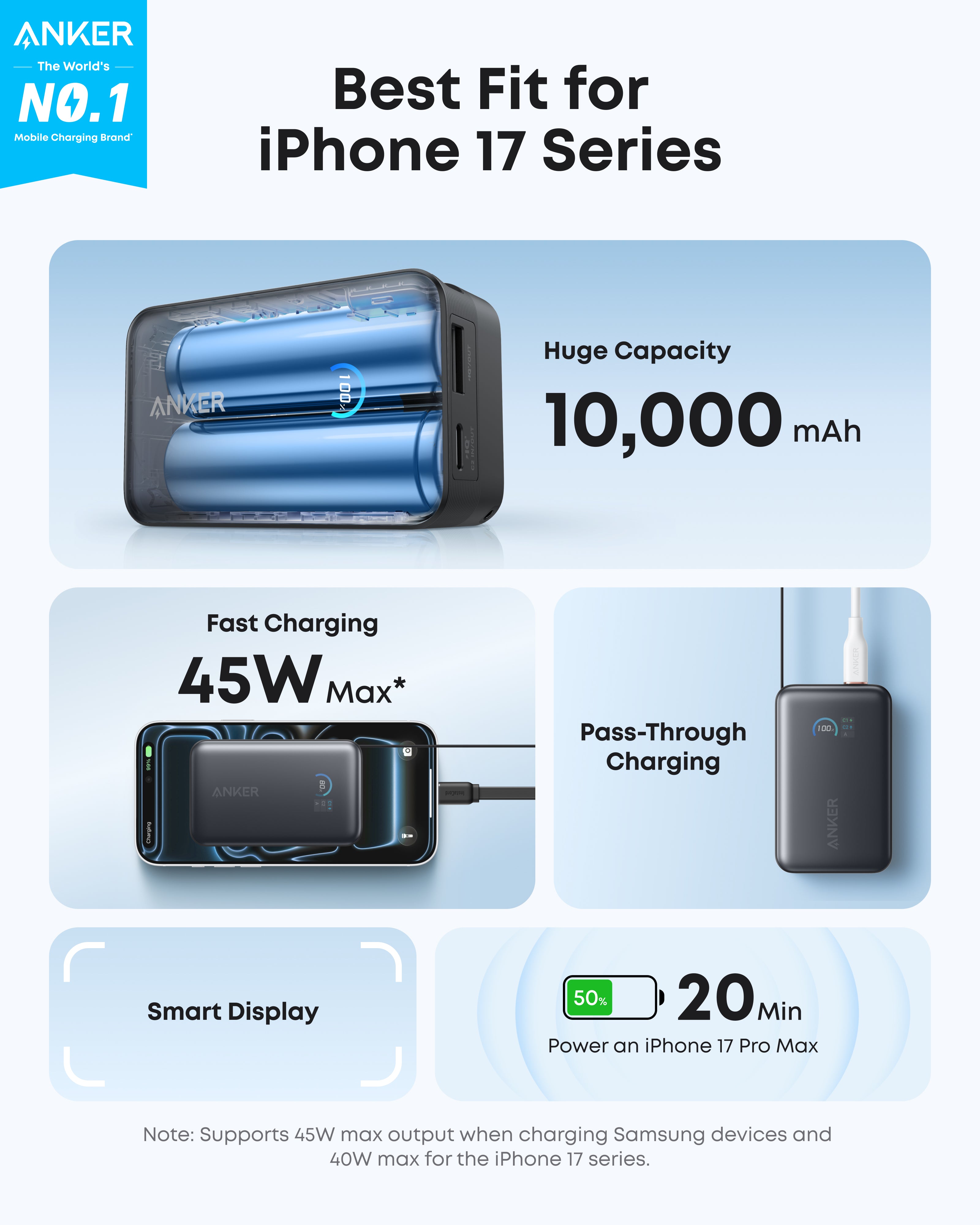 Anker Nano Power Bank - High Capacity 10K 45W Fast Charging With Built In Retractable USB C Cable by Anker