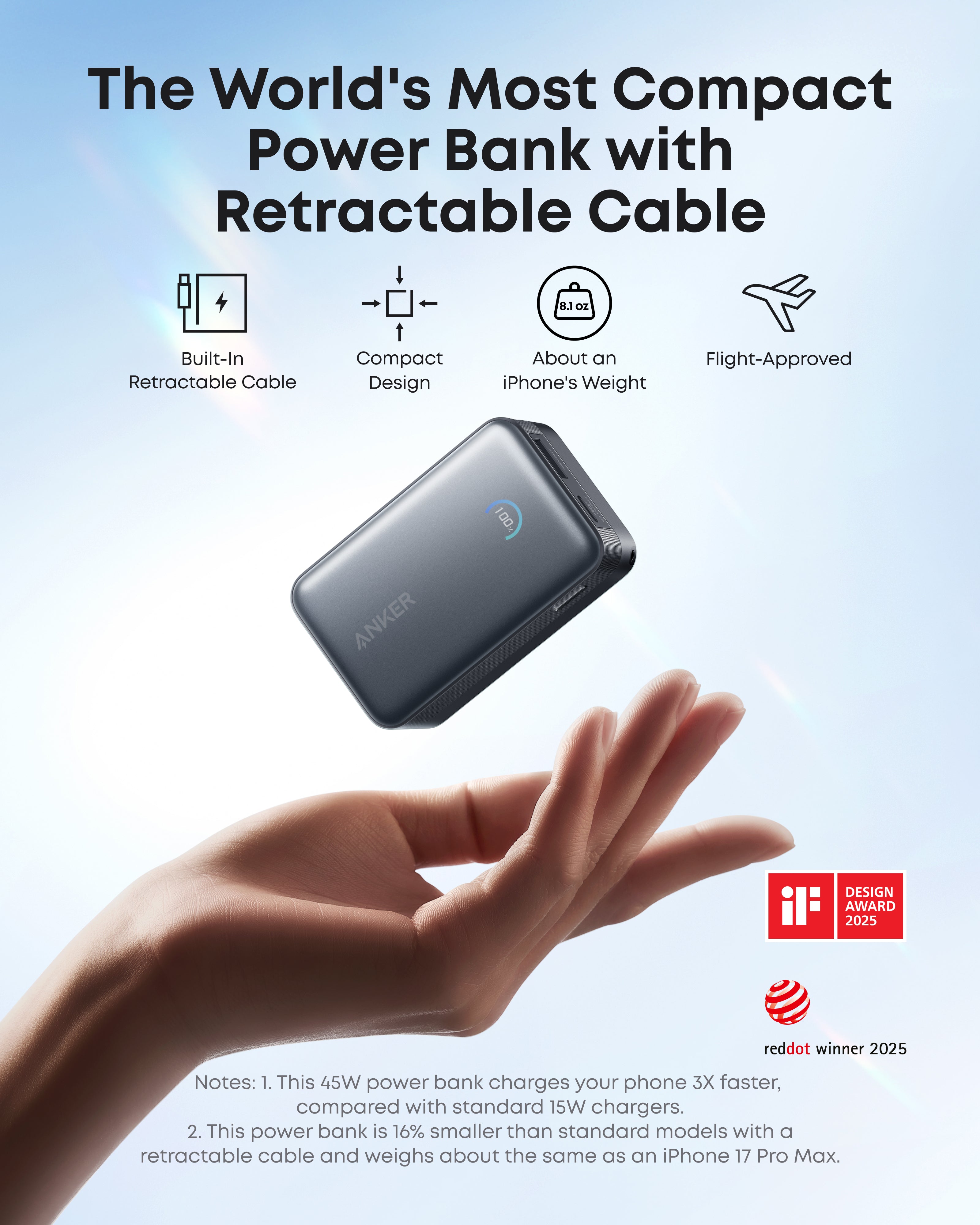 Anker Nano Power Bank - High Capacity 10K 45W Fast Charging With Built In Retractable USB C Cable by Anker
