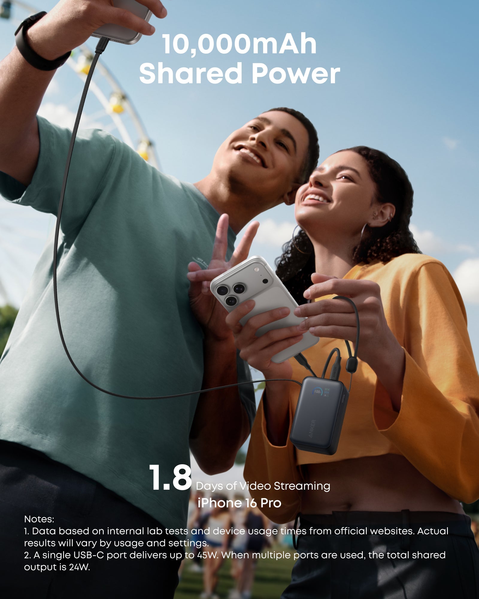 Anker Nano Power Bank - High Capacity 10K 45W Fast Charging With Built In Retractable USB C Cable by Anker