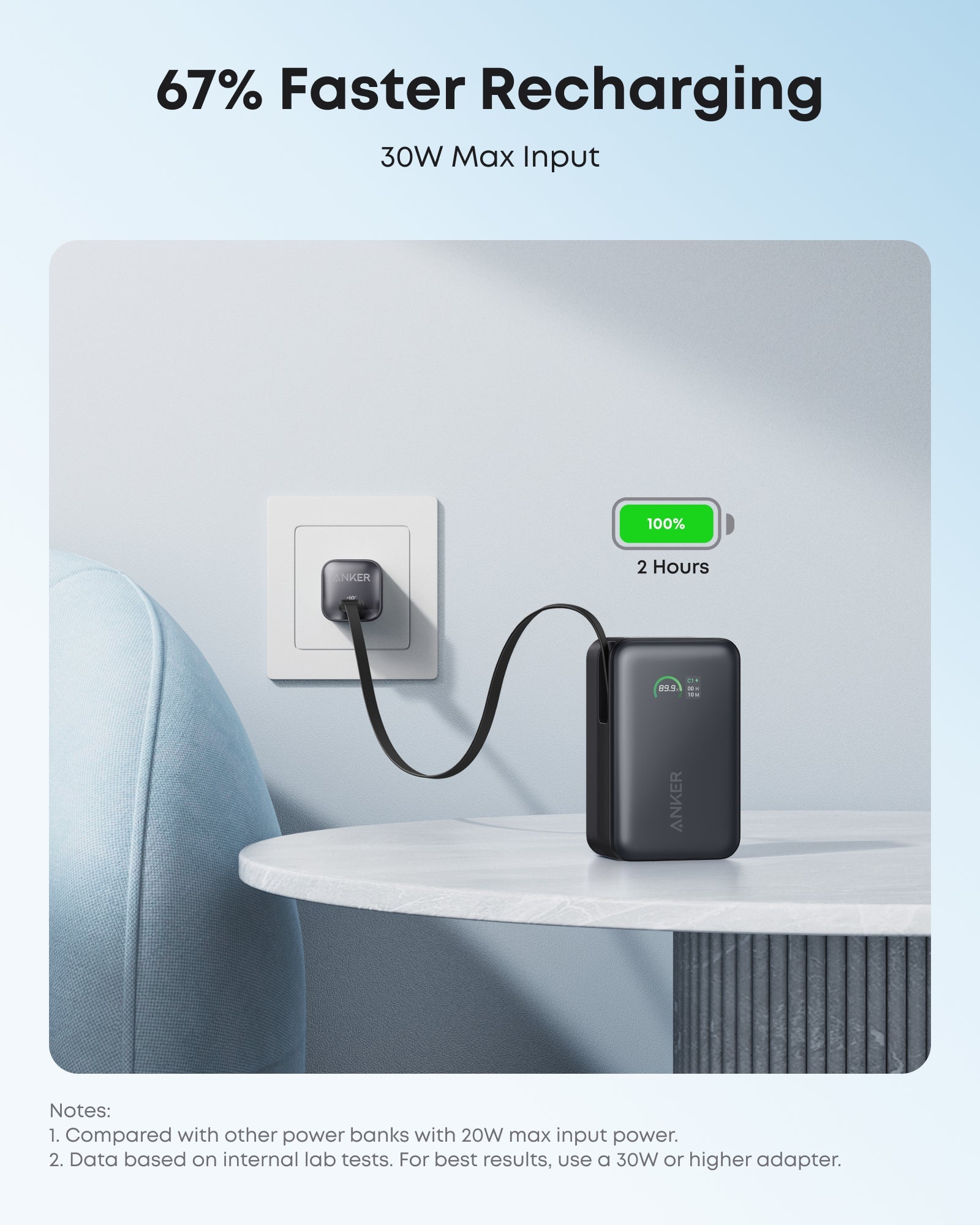 Anker Nano Power Bank - High Capacity 10K 45W Fast Charging With Built In Retractable USB C Cable by Anker