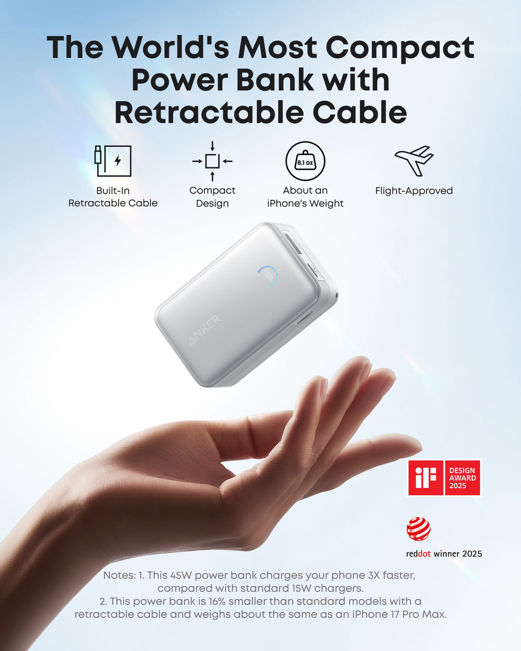 Anker Nano Power Bank - High Capacity 10K 45W Fast Charging With Built In Retractable USB C Cable by Anker