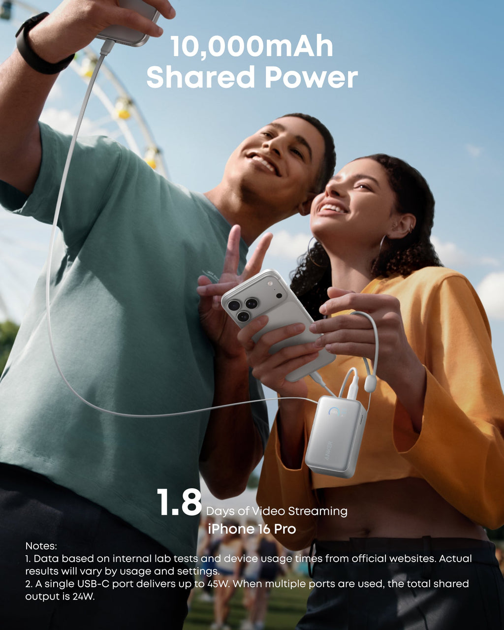 Anker Nano Power Bank - High Capacity 10K 45W Fast Charging With Built In Retractable USB C Cable by Anker