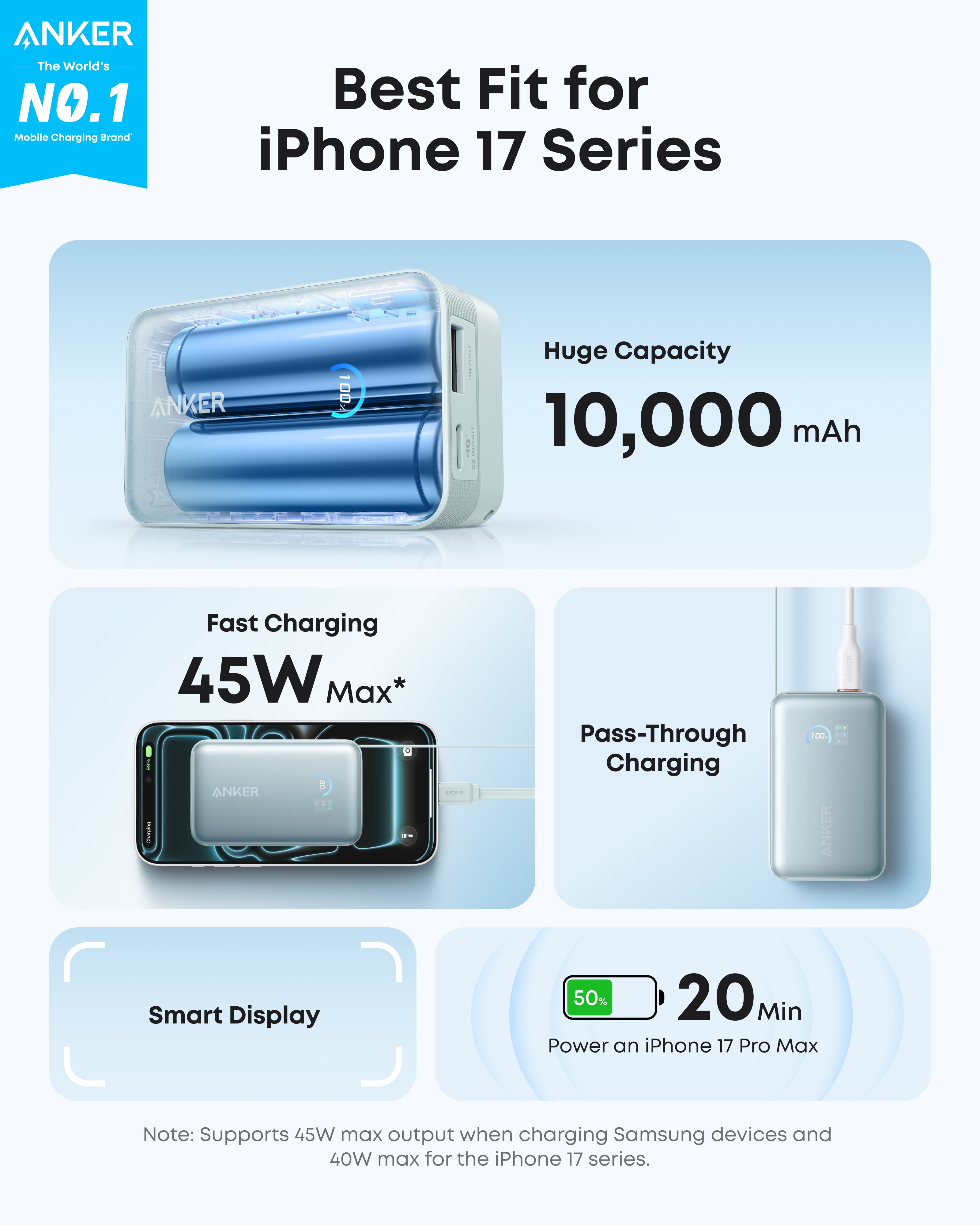 Anker Nano Power Bank - High Capacity 10K 45W Fast Charging With Built In Retractable USB C Cable by Anker