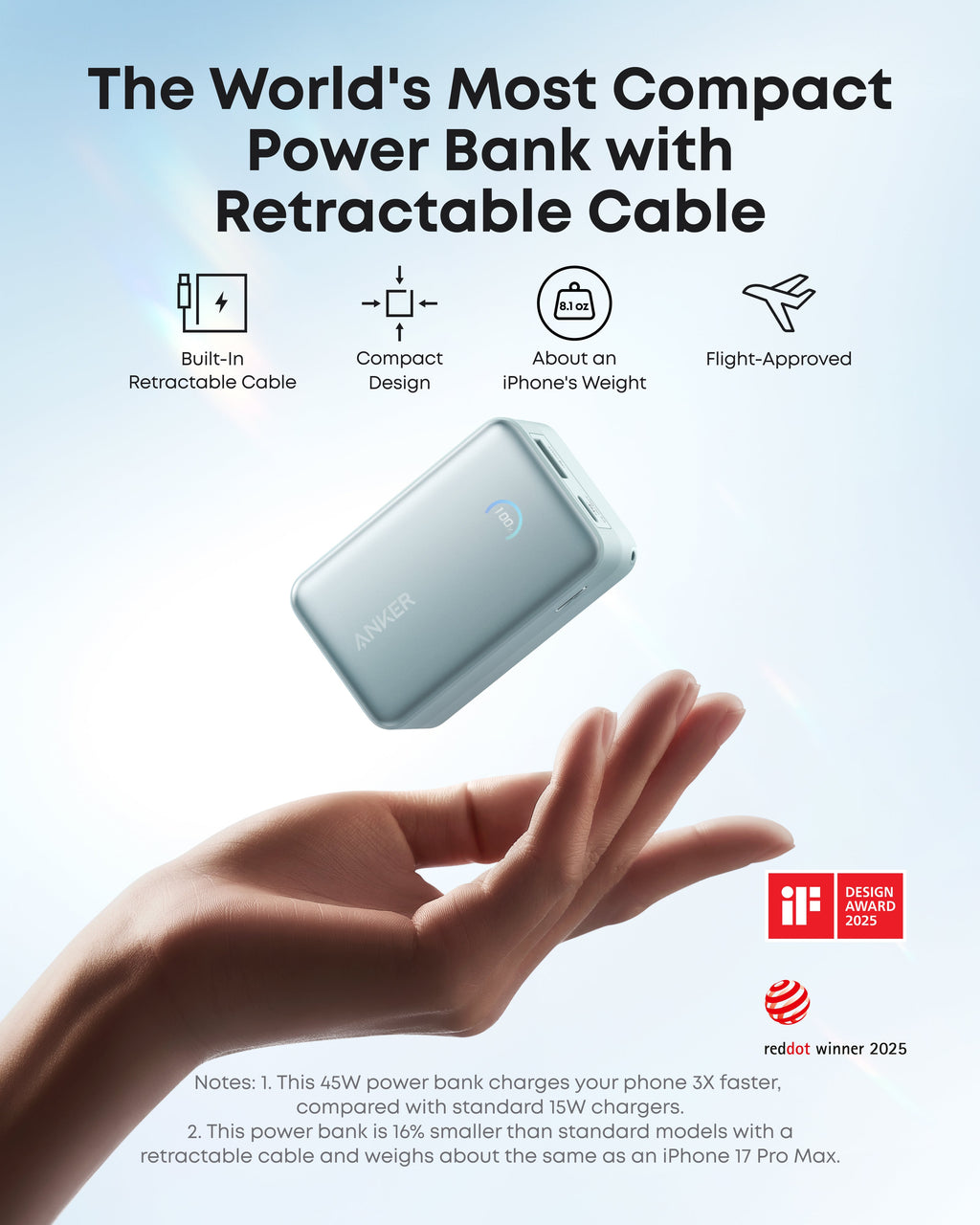 Anker Nano Power Bank - High Capacity 10K 45W Fast Charging With Built In Retractable USB C Cable by Anker