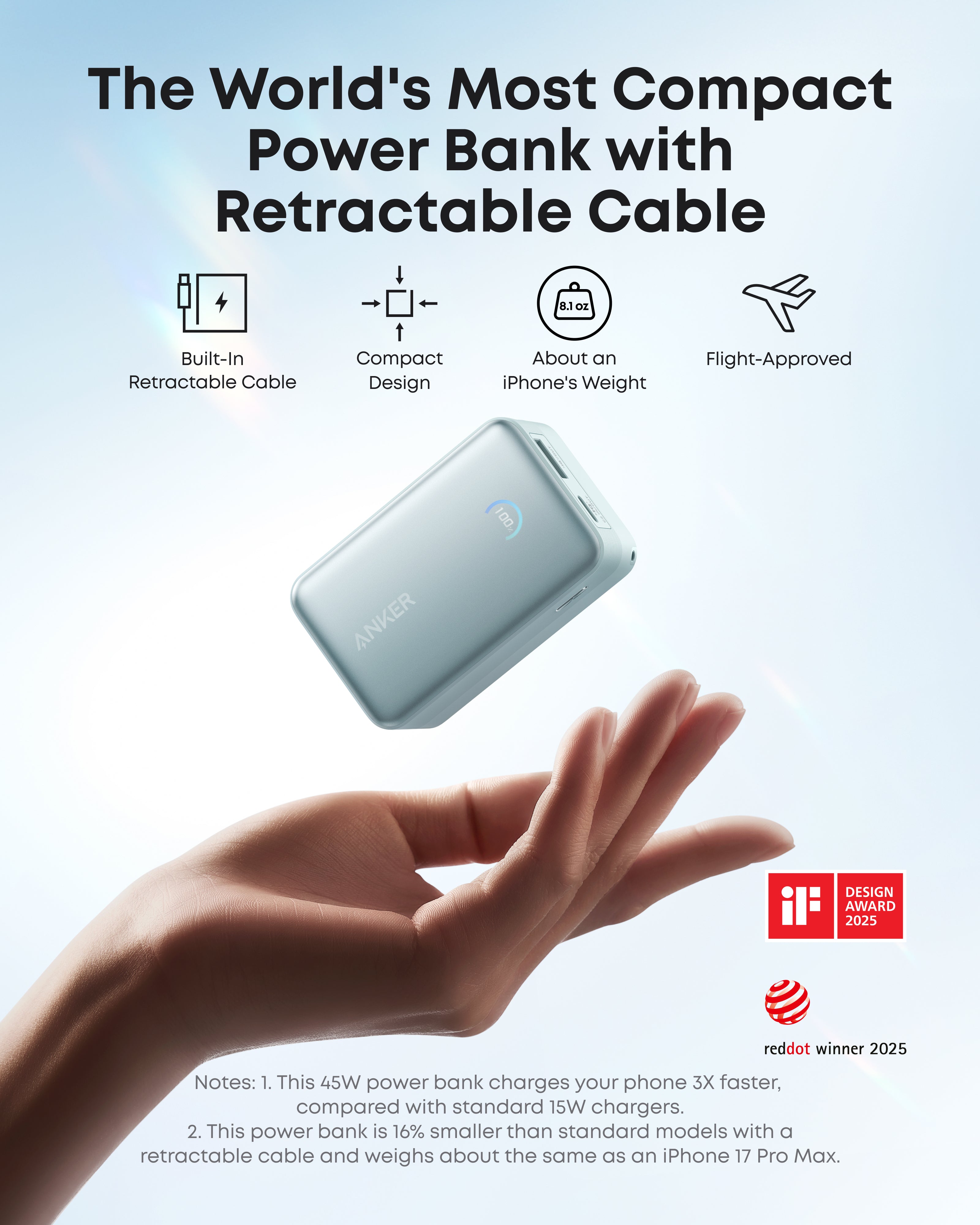 Anker Nano Power Bank - High Capacity 10K 45W Fast Charging With Built In Retractable USB C Cable by Anker
