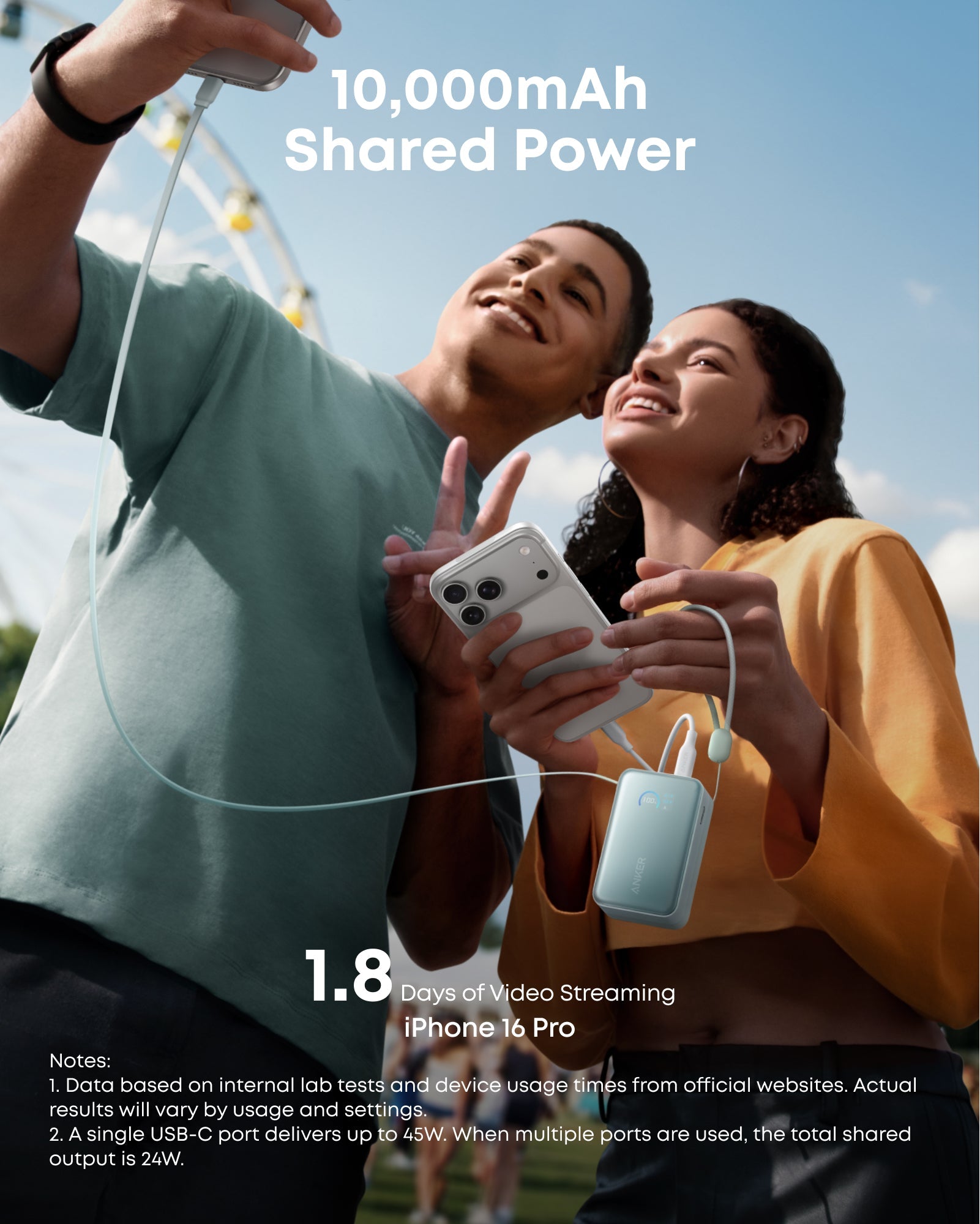 Anker Nano Power Bank - High Capacity 10K 45W Fast Charging With Built In Retractable USB C Cable by Anker