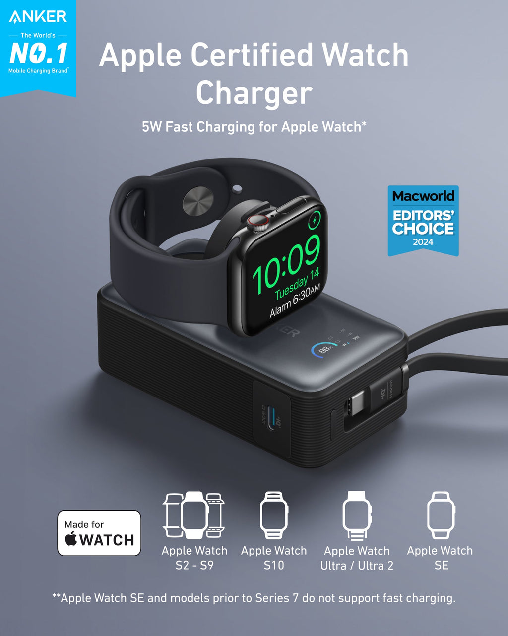 Anker MagGo Power Bank 10K 35W For Apple Watch - Portable Apple Watch Charger With USB C by Anker