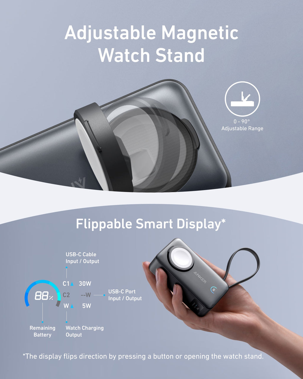 Anker MagGo Power Bank 10K 35W For Apple Watch - Portable Apple Watch Charger With USB C by Anker