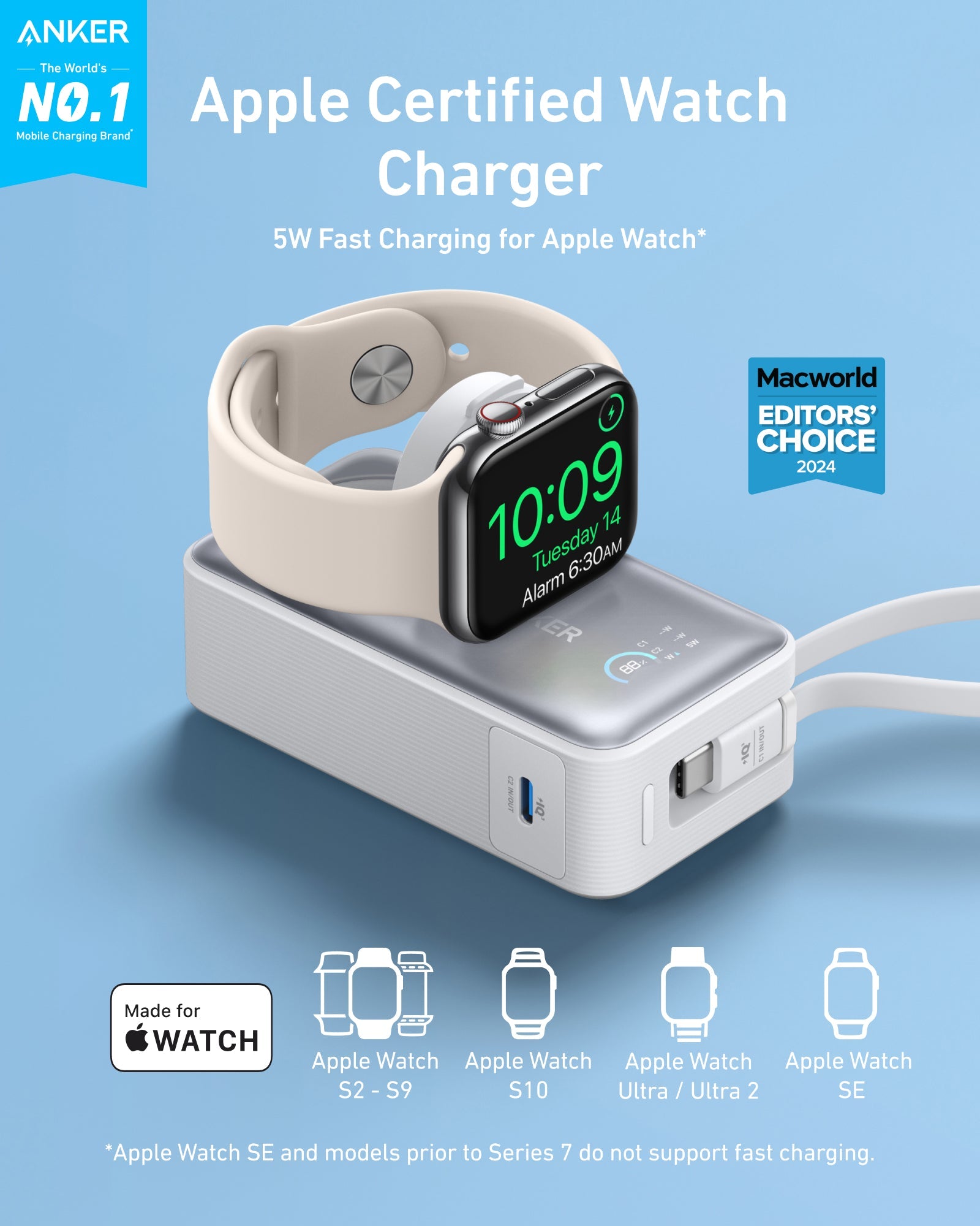 Anker MagGo Power Bank 10K 35W For Apple Watch - Portable Apple Watch Charger With USB C by Anker