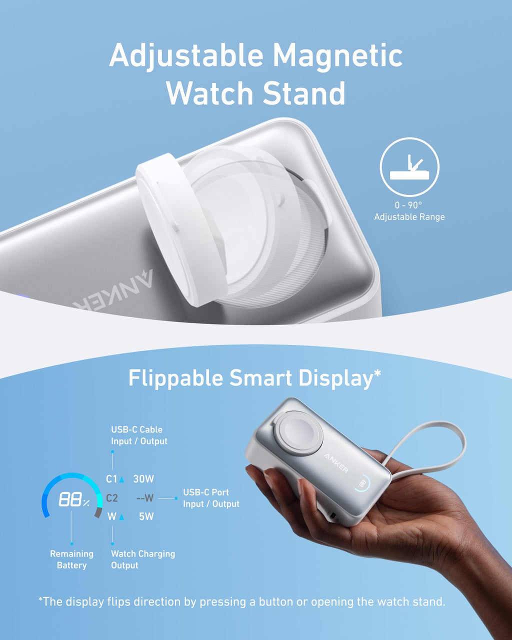 Anker MagGo Power Bank 10K 35W For Apple Watch - Portable Apple Watch Charger With USB C by Anker