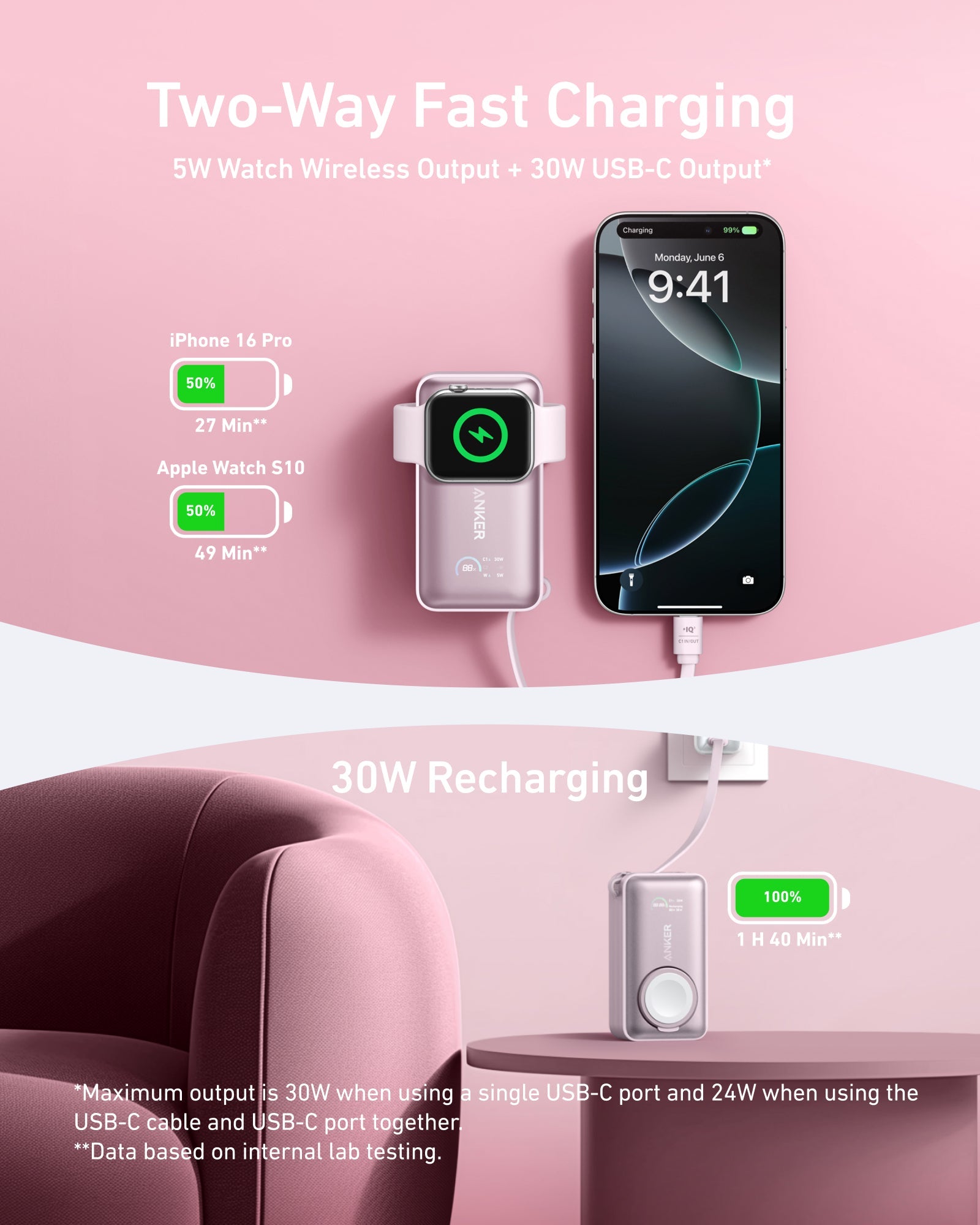 Anker MagGo Power Bank 10K 35W For Apple Watch - Portable Apple Watch Charger With USB C by Anker