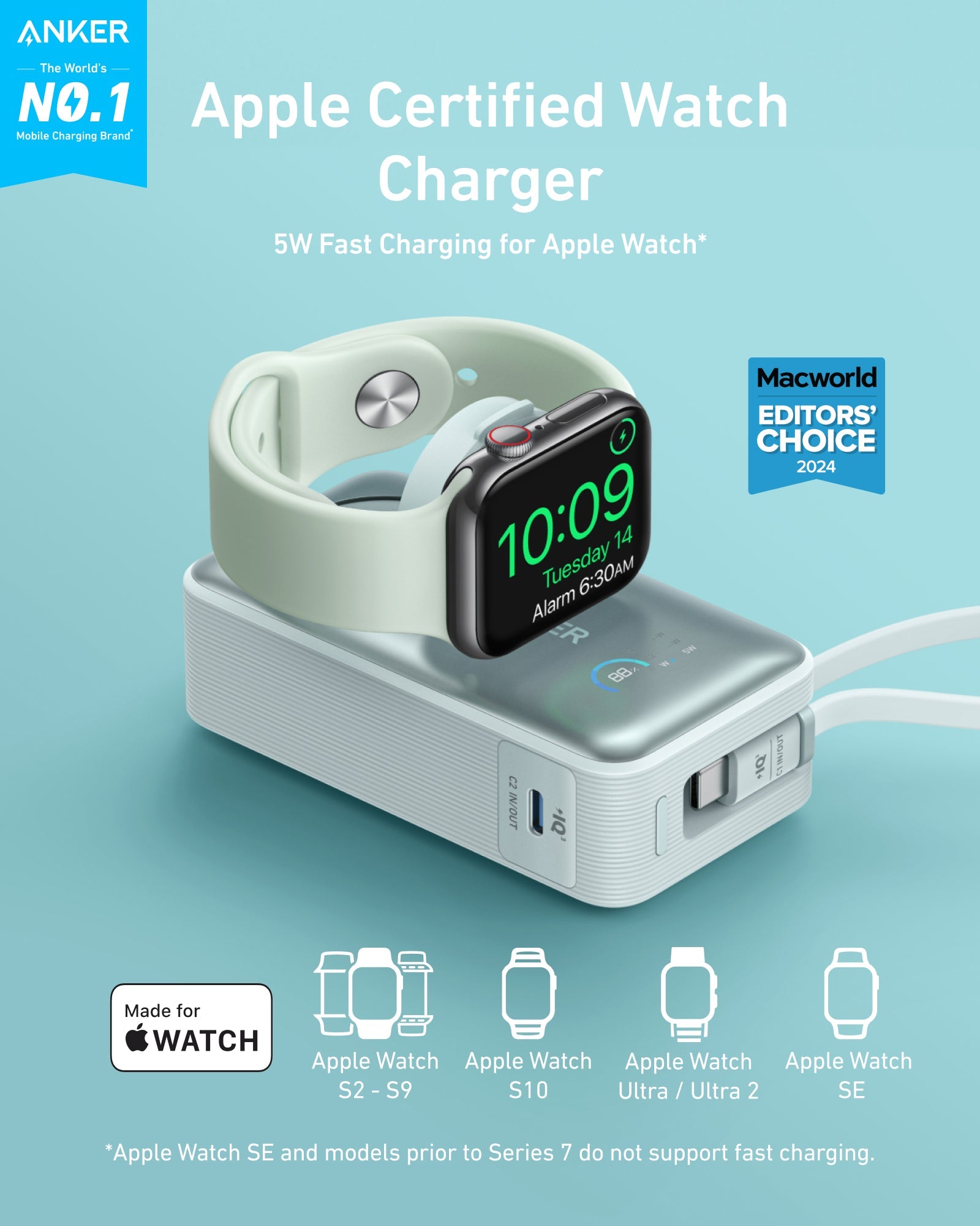 Anker MagGo Power Bank 10K 35W For Apple Watch - Portable Apple Watch Charger With USB C by Anker