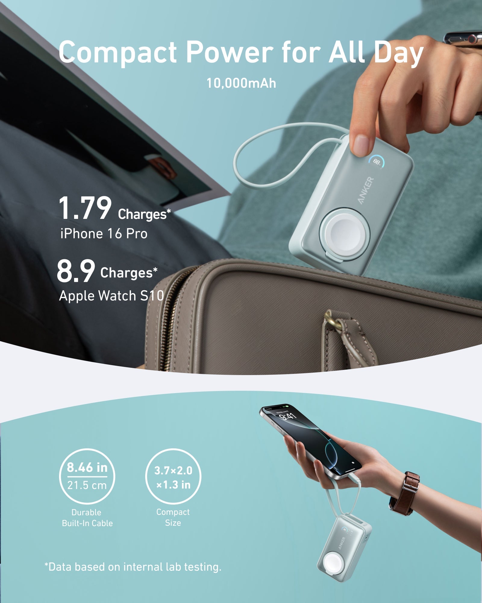 Anker MagGo Power Bank 10K 35W For Apple Watch - Portable Apple Watch Charger With USB C by Anker