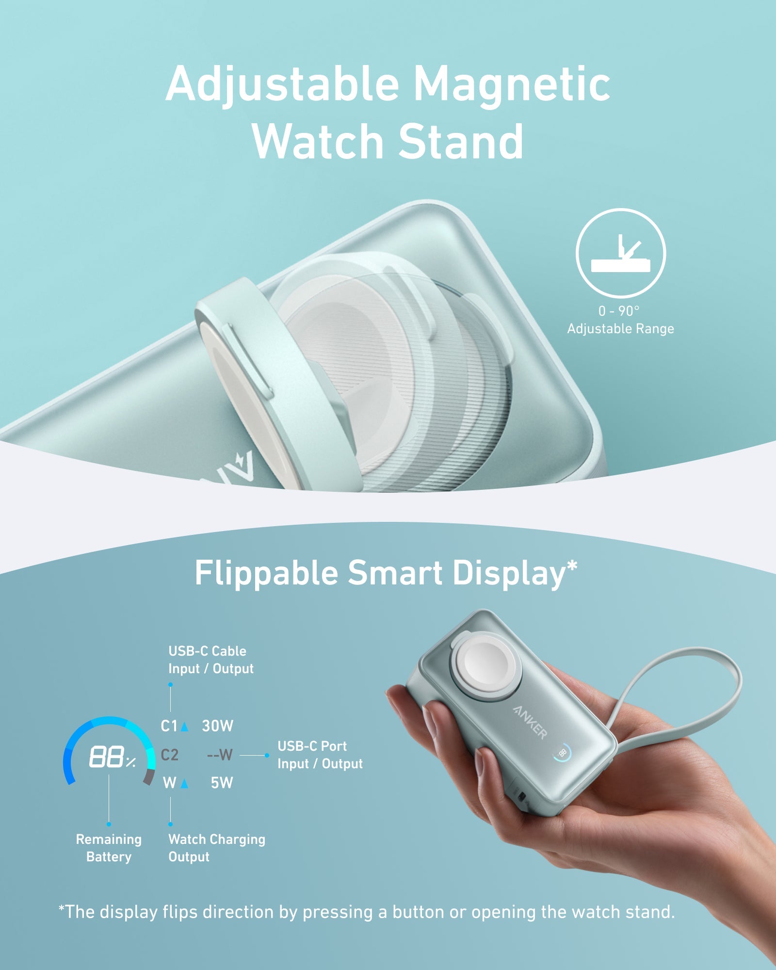 Anker MagGo Power Bank 10K 35W For Apple Watch - Portable Apple Watch Charger With USB C by Anker